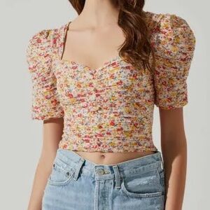 Astr Colorful Floral  Blouse with Puff Sleeves